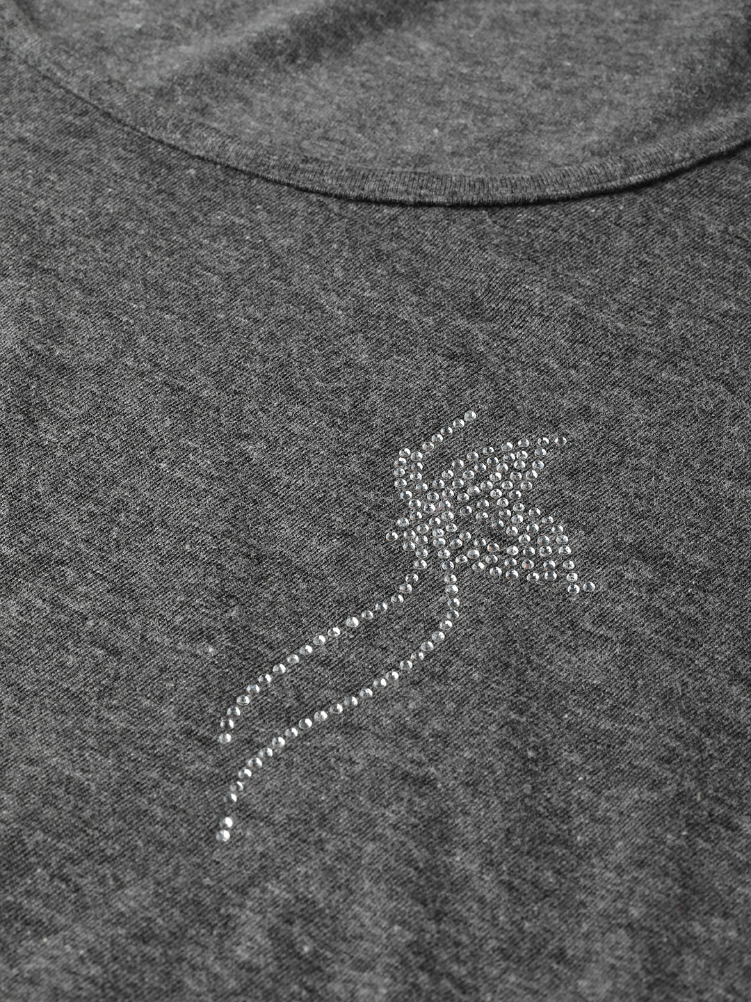 Women's Plus Size Charcoal Grey Solid Color Cotton knitted T-shirt with embellished detail