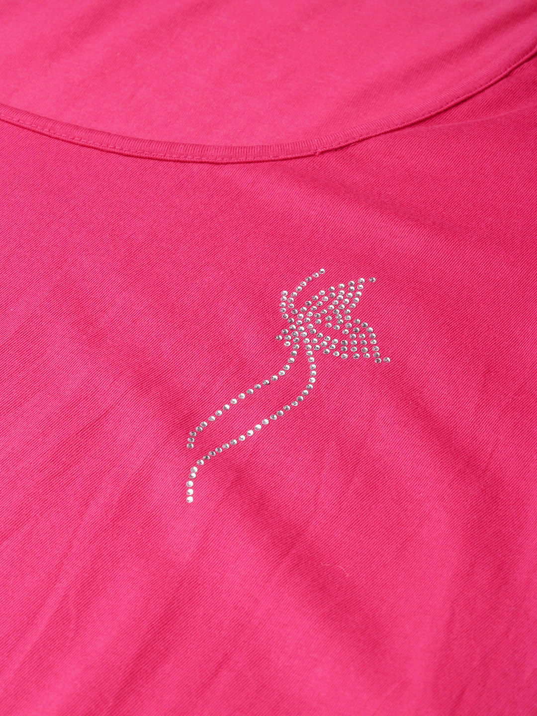 Women's Plus Size Fuchsia Solid Color Cotton knitted T-shirt with embellished detail