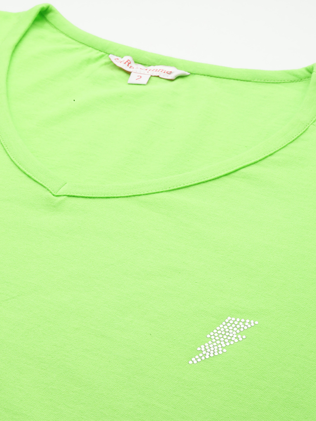 Women's Plus Size Bright Green Solid Color Cotton knitted T-shirt with embellished detail