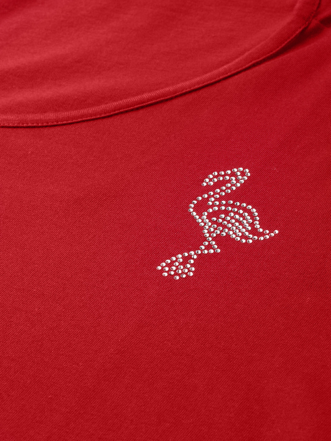 Women's Plus Size Maroon Solid Color Cotton knitted T-shirt with embellished detail