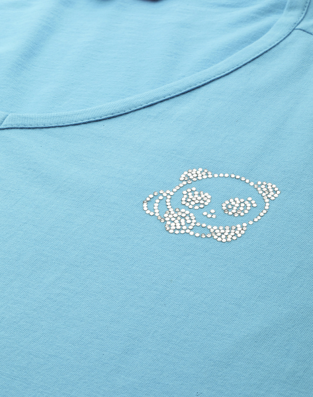 Women's Plus Size Turq Solid Color Cotton knitted T-shirt with embellished detail