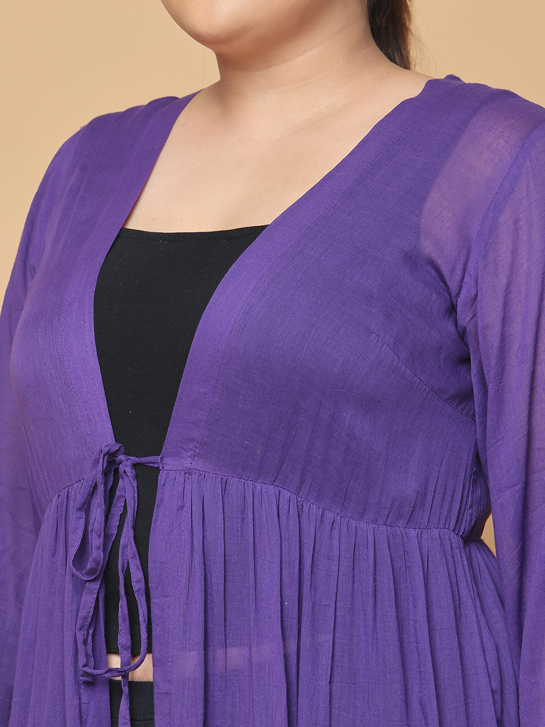 Women's Plus Size Purple Solid Color Longline Cotton Shrug