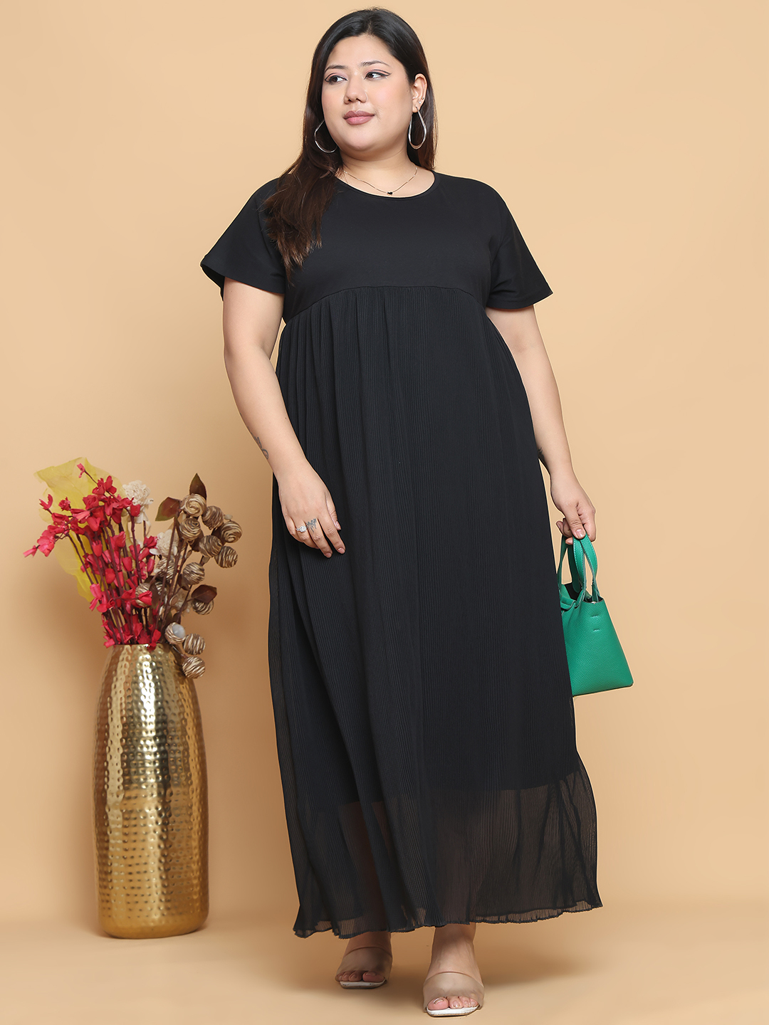 Women's Plus Size Black Solid Color A-Line Maxi Dress
