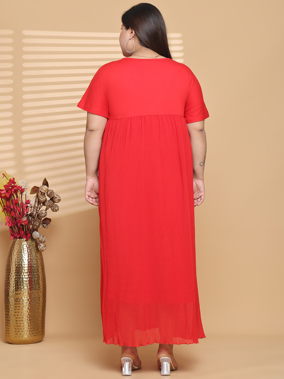 Women's Plus Size Red Solid Color A-Line Maxi Dress