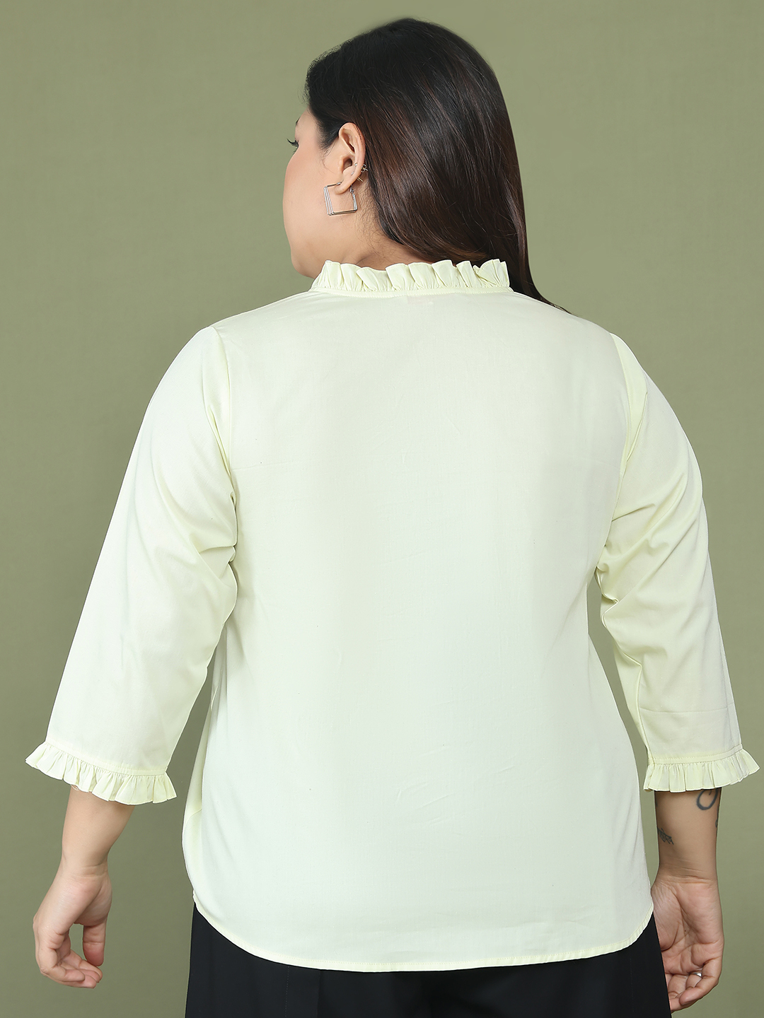 Women's Plus Size Lime Solid Color Cotton Woven Top