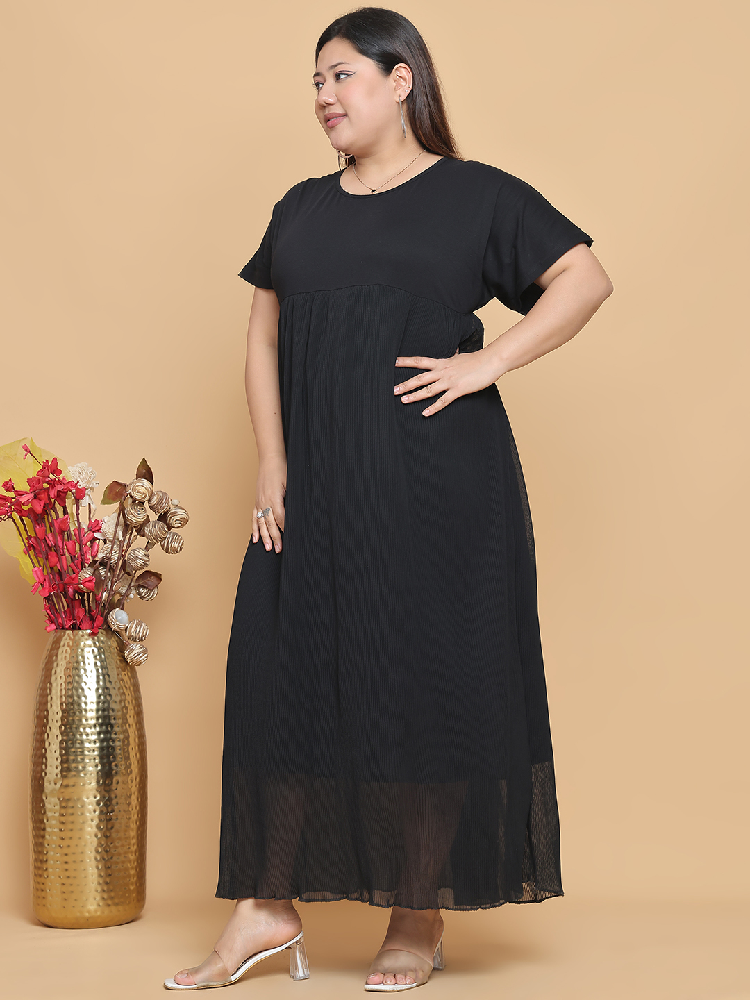 Women's Plus Size Black Solid Color A-Line Maxi Dress