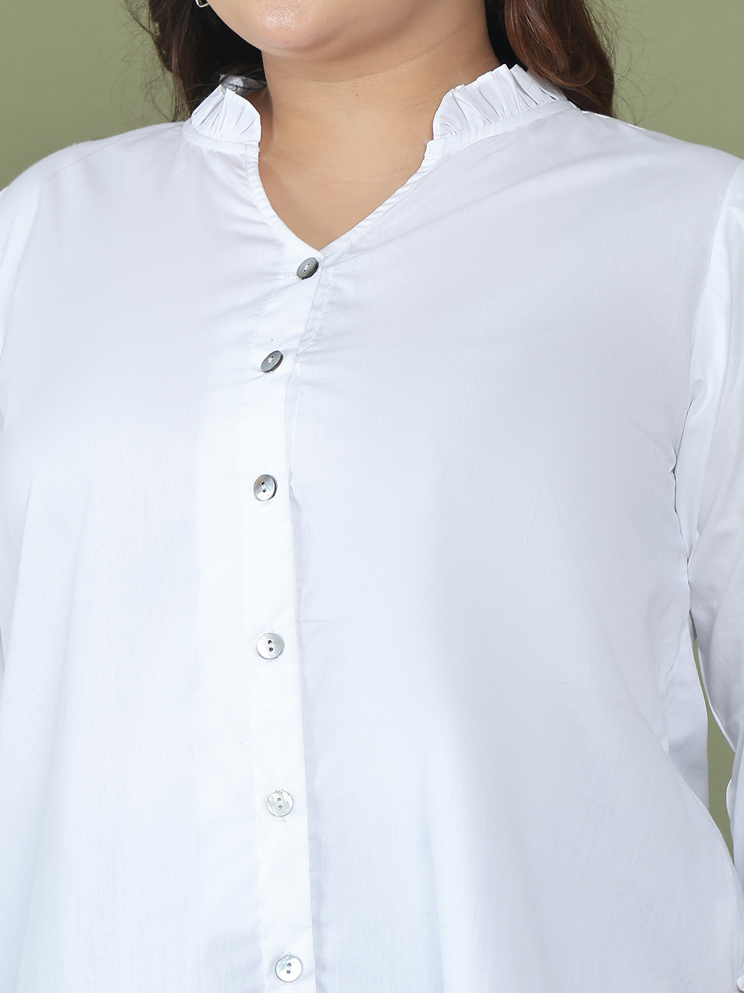 Women's Plus Size White Solid Color Cotton Woven Top