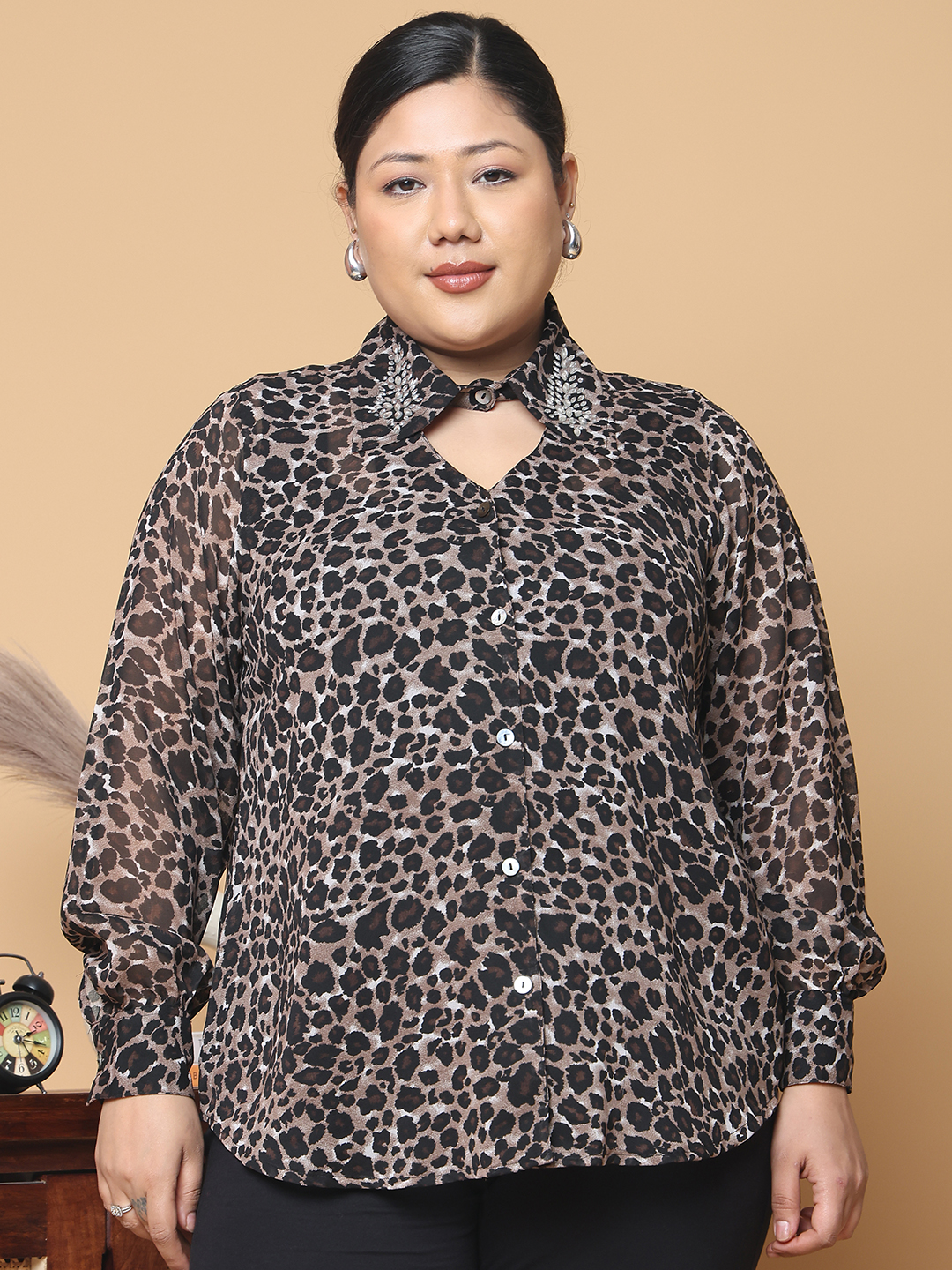 Women's Plus Size Animal Printed Georgette Shirt