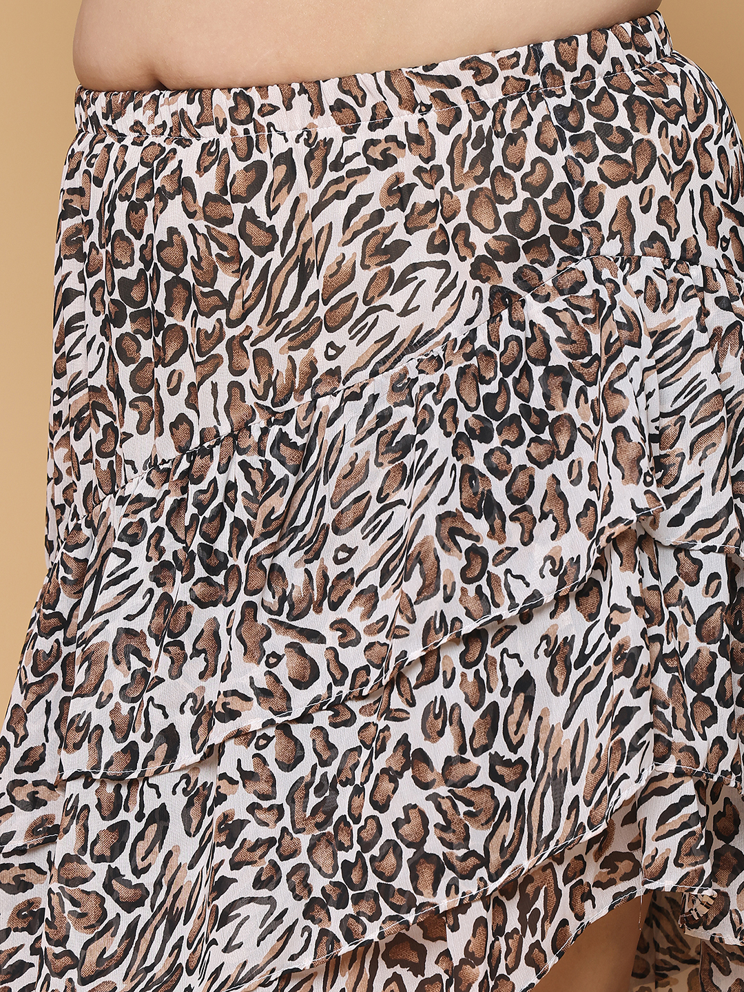Women's Plus Size Leopard Animal Printed A-Line Georgette Skirt with attached lining