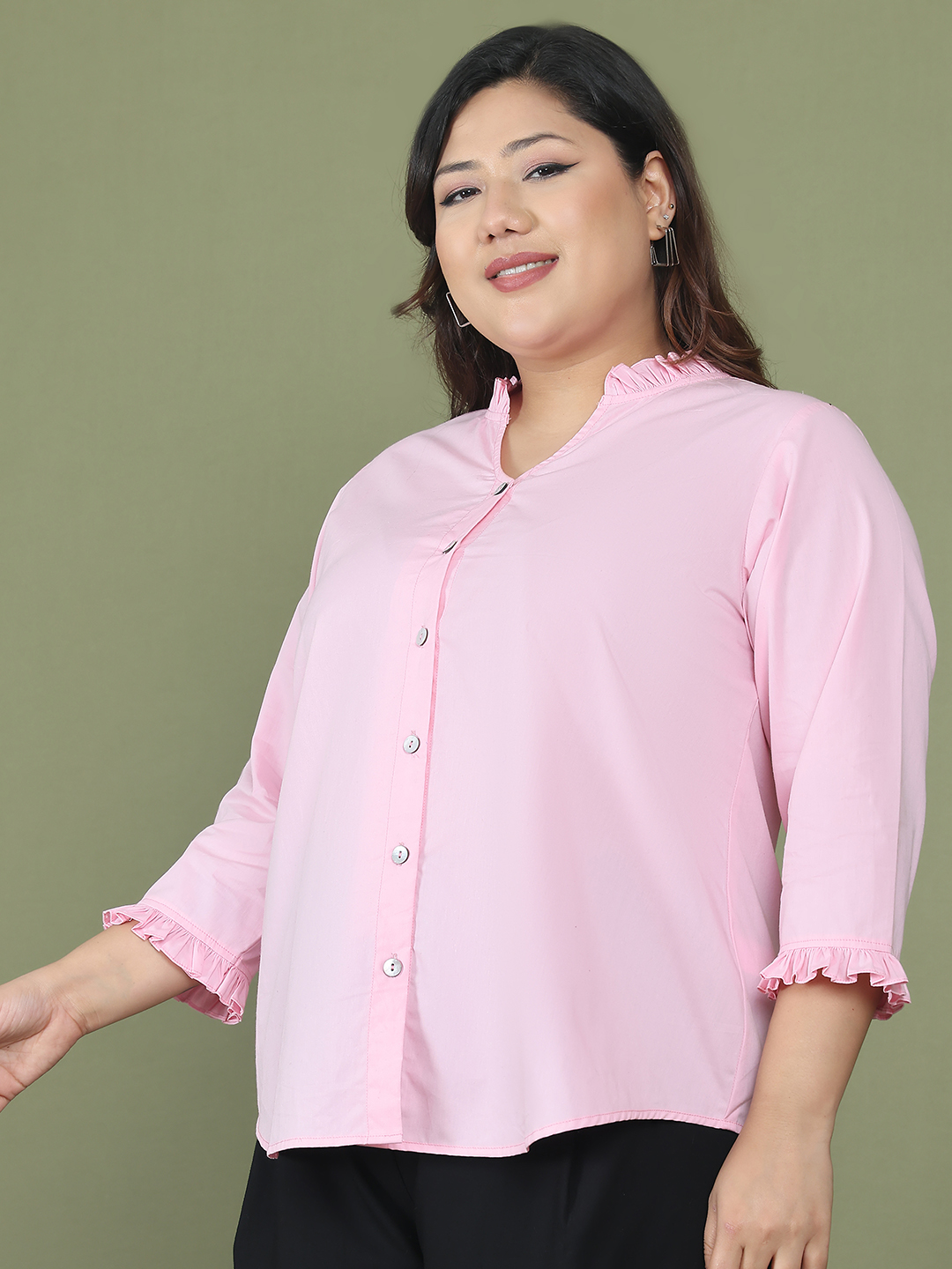 Women's Plus Size Pink Solid Color Cotton Woven Top