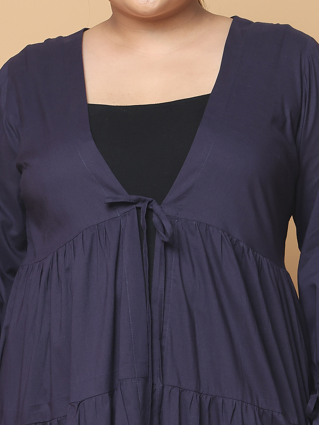 Women's Plus Size Navy Blue Solid Color Longline Cotton Shrug