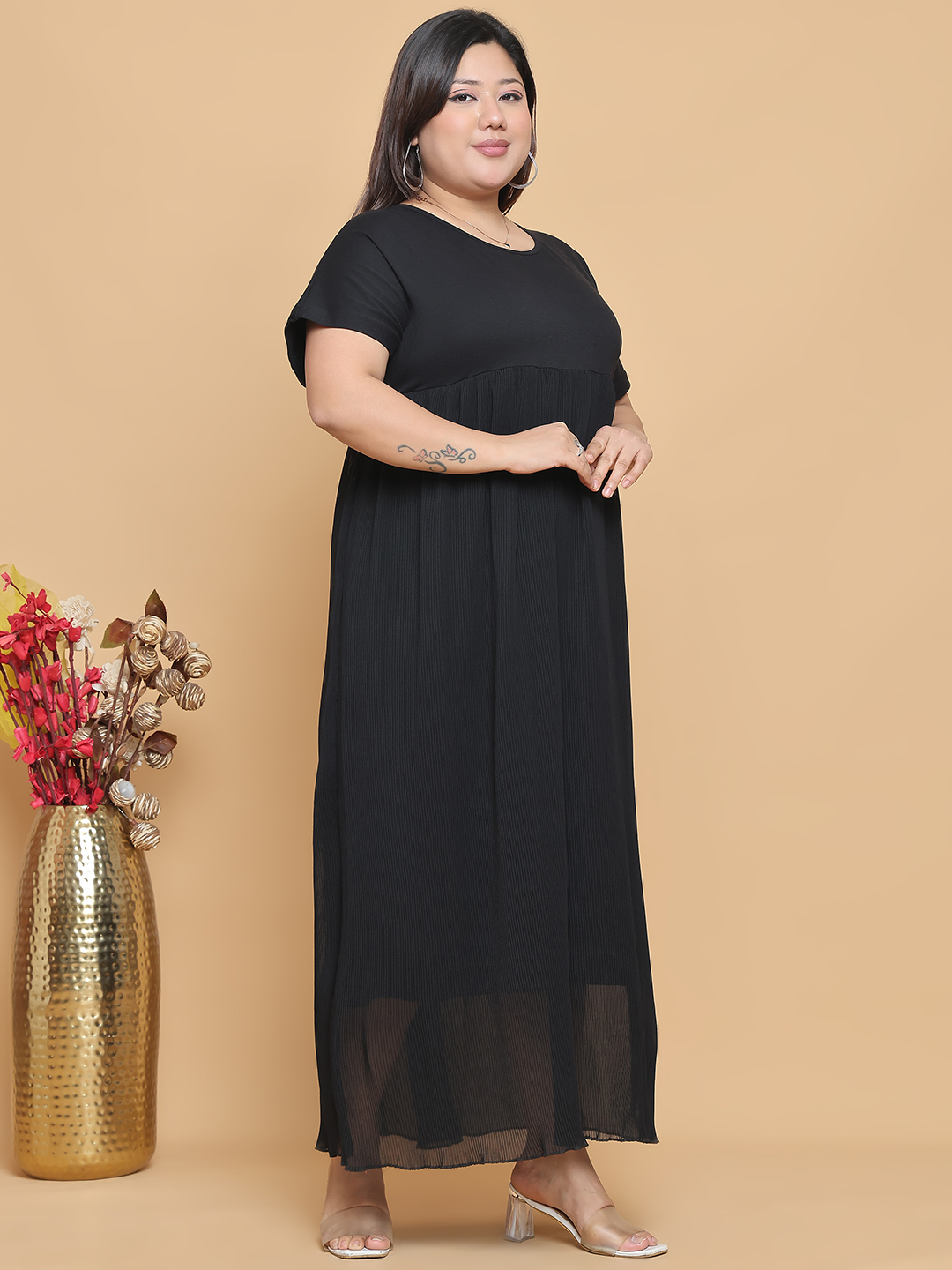 Women's Plus Size Black Solid Color A-Line Maxi Dress