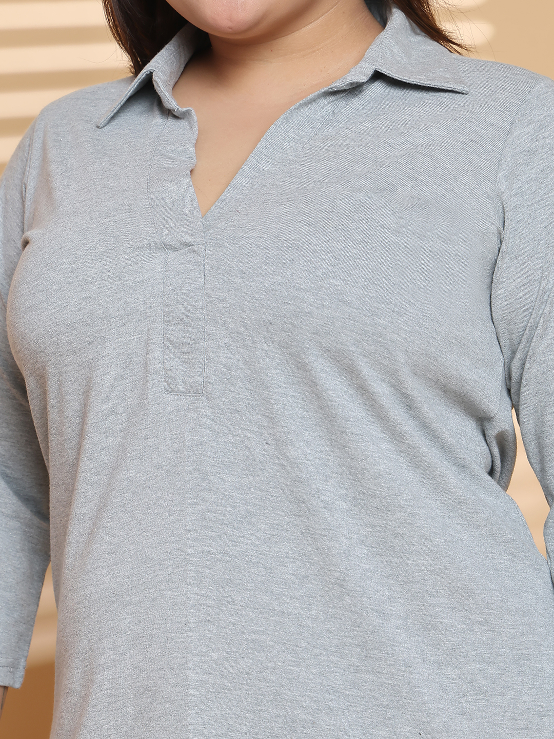 Women's Plus Size Light Grey Solid Color Cotton knitted T-shirt