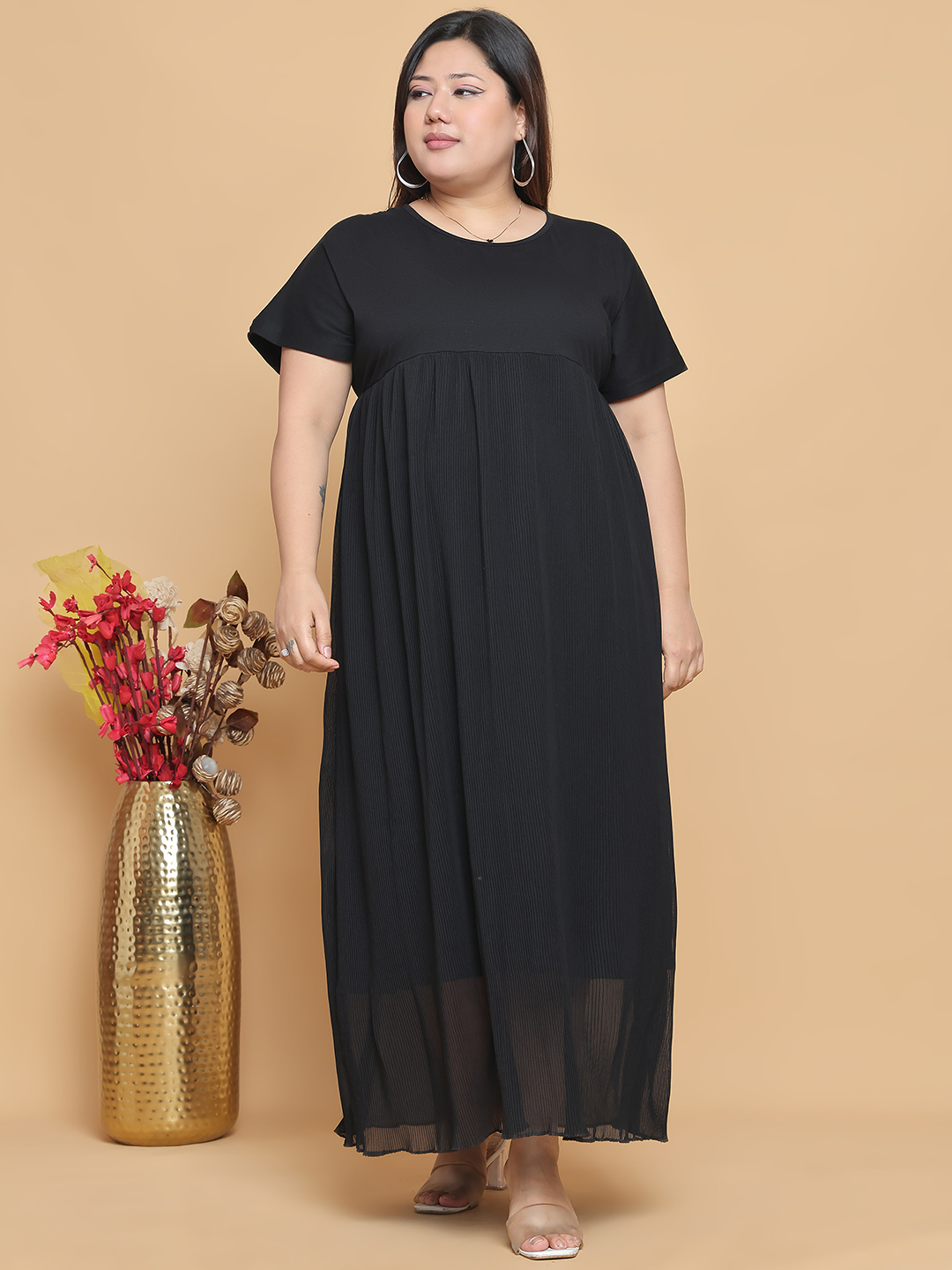 Women's Plus Size Black Solid Color A-Line Maxi Dress