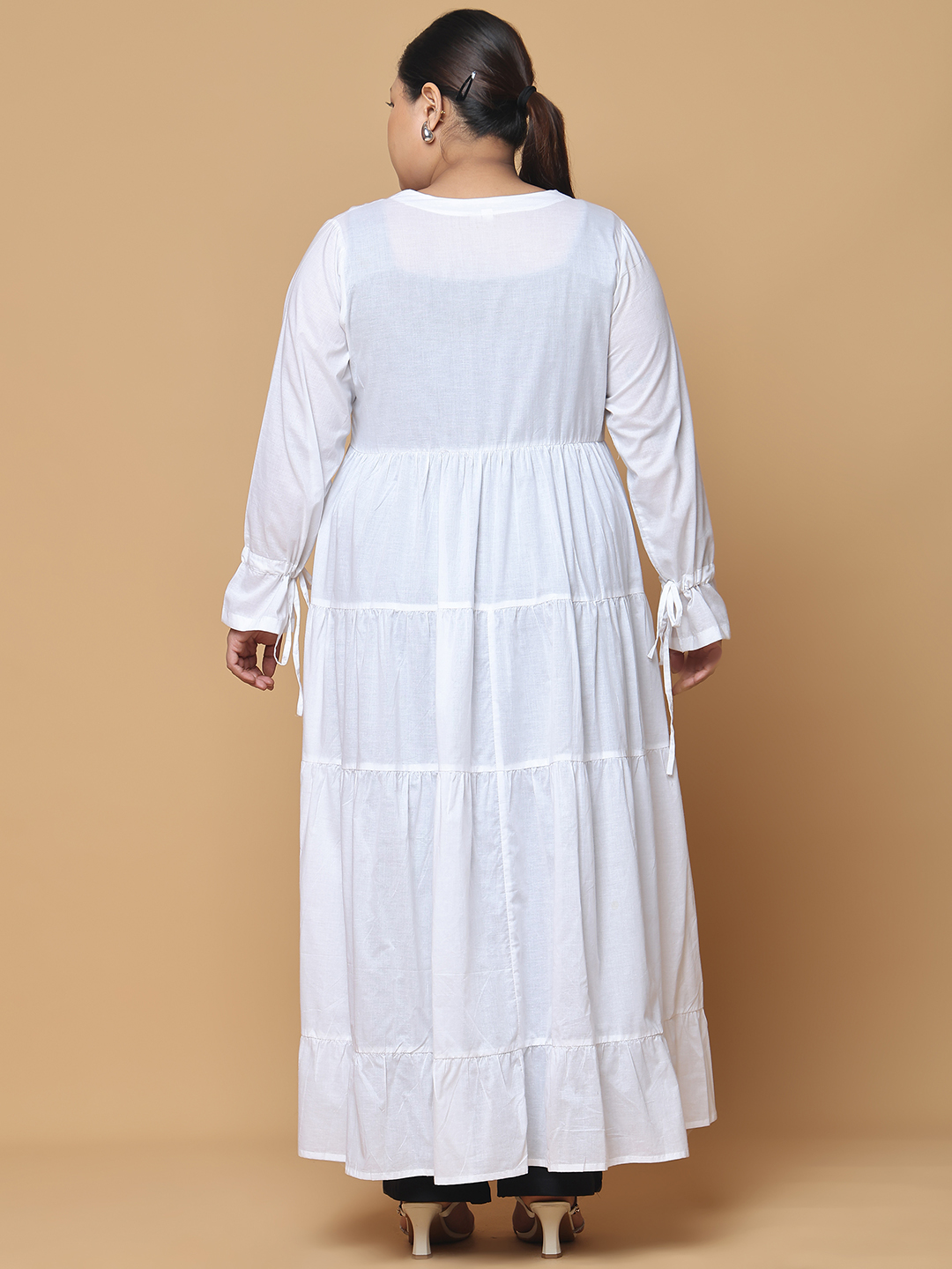 Women's Plus Size White Solid Color Longline Cotton Shrug