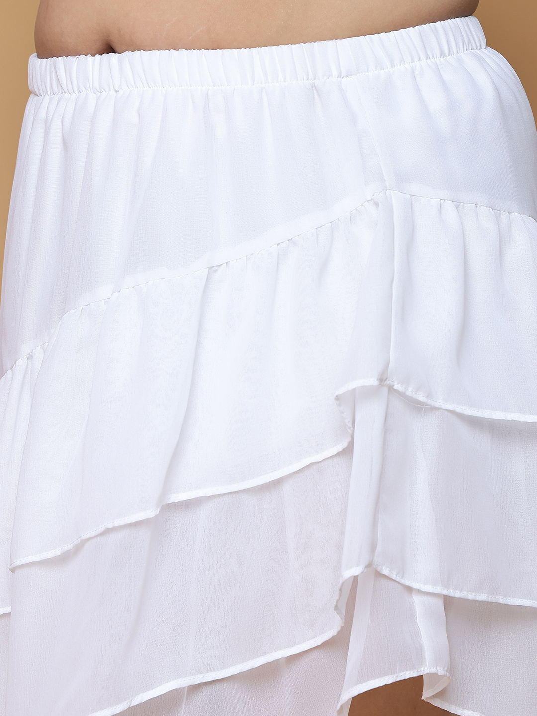 Women's Plus Size White Solid Color A-Line Georgette Skirt with attached lining