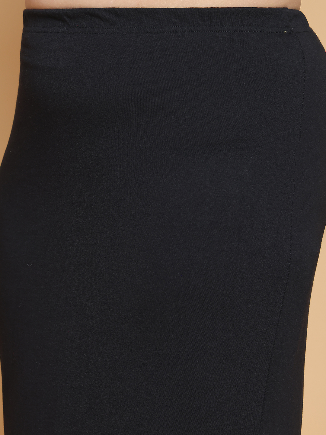 Women's Plus Size Black solid color cotton knitted Skirt with attached georgette frill at bottom hem