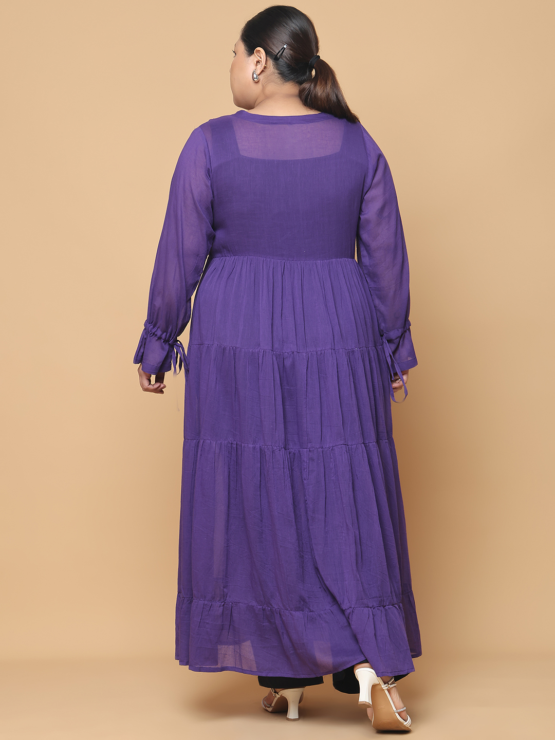 Women's Plus Size Purple Solid Color Longline Cotton Shrug