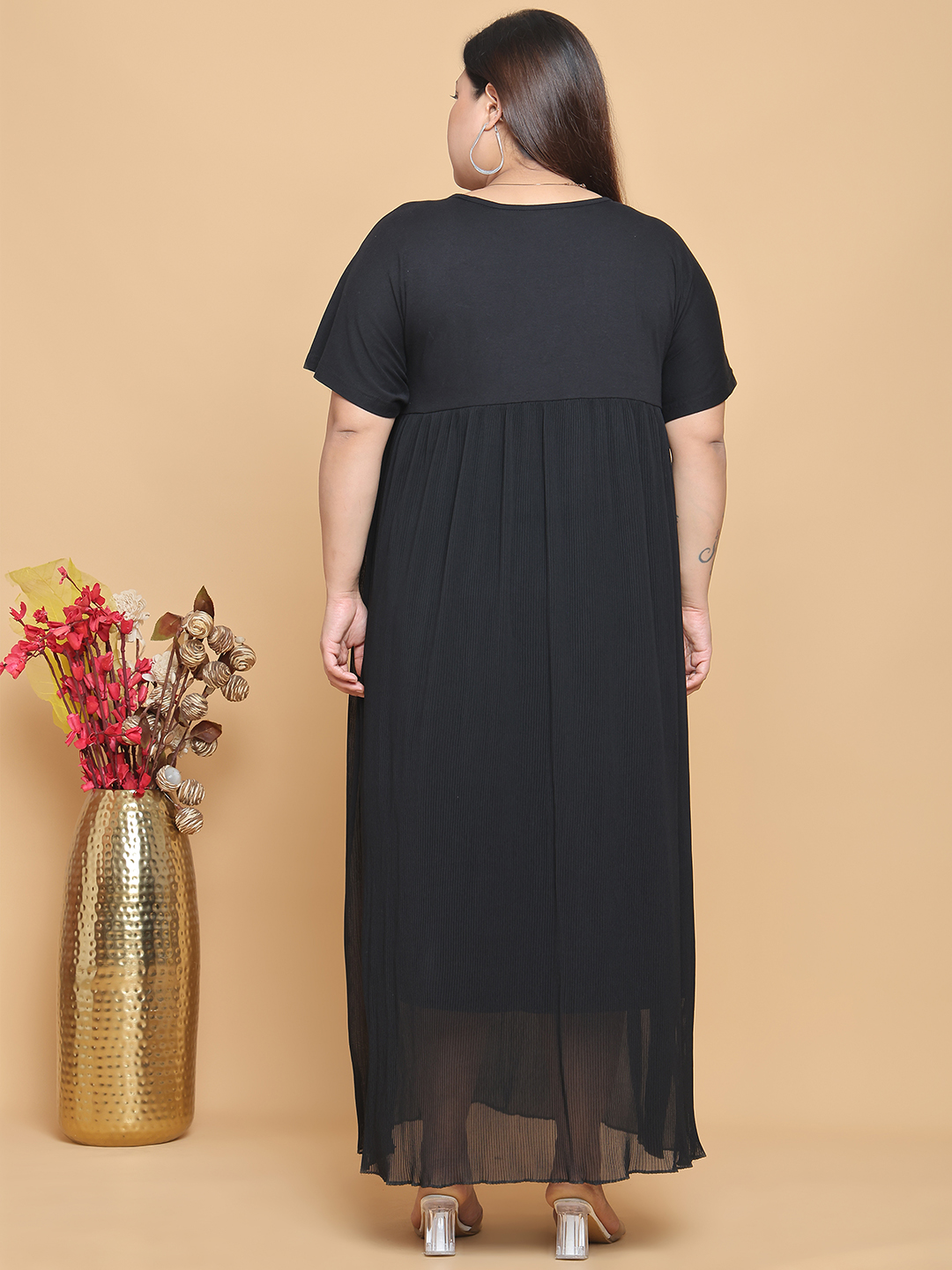 Women's Plus Size Black Solid Color A-Line Maxi Dress
