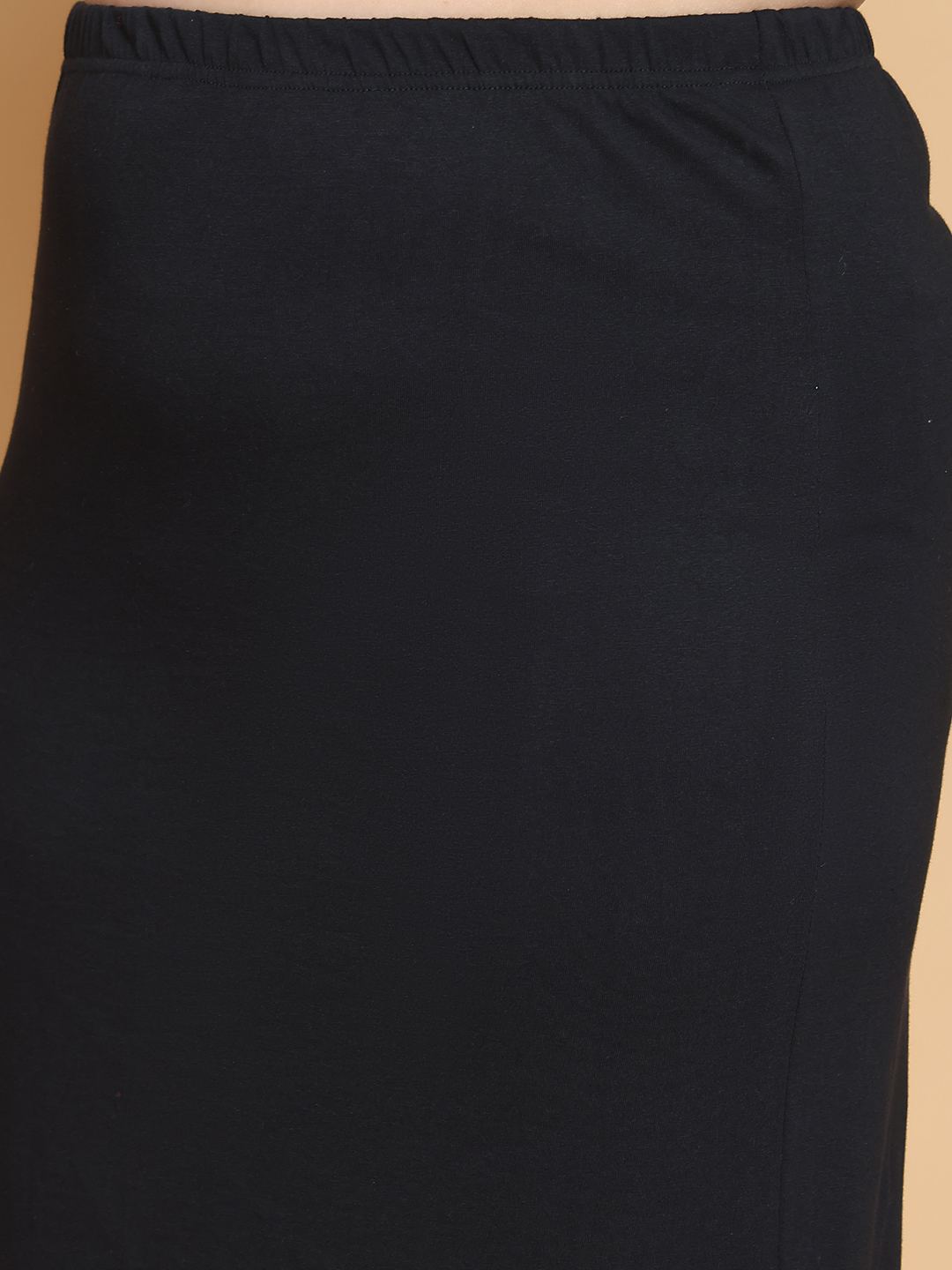 Women's Plus Size Black solid color cotton knitted Skirt with attached georgette frill at bottom hem
