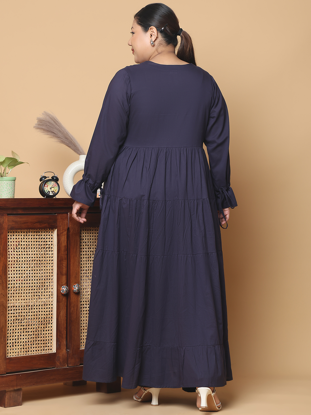 Women's Plus Size Navy Blue Solid Color Longline Cotton Shrug