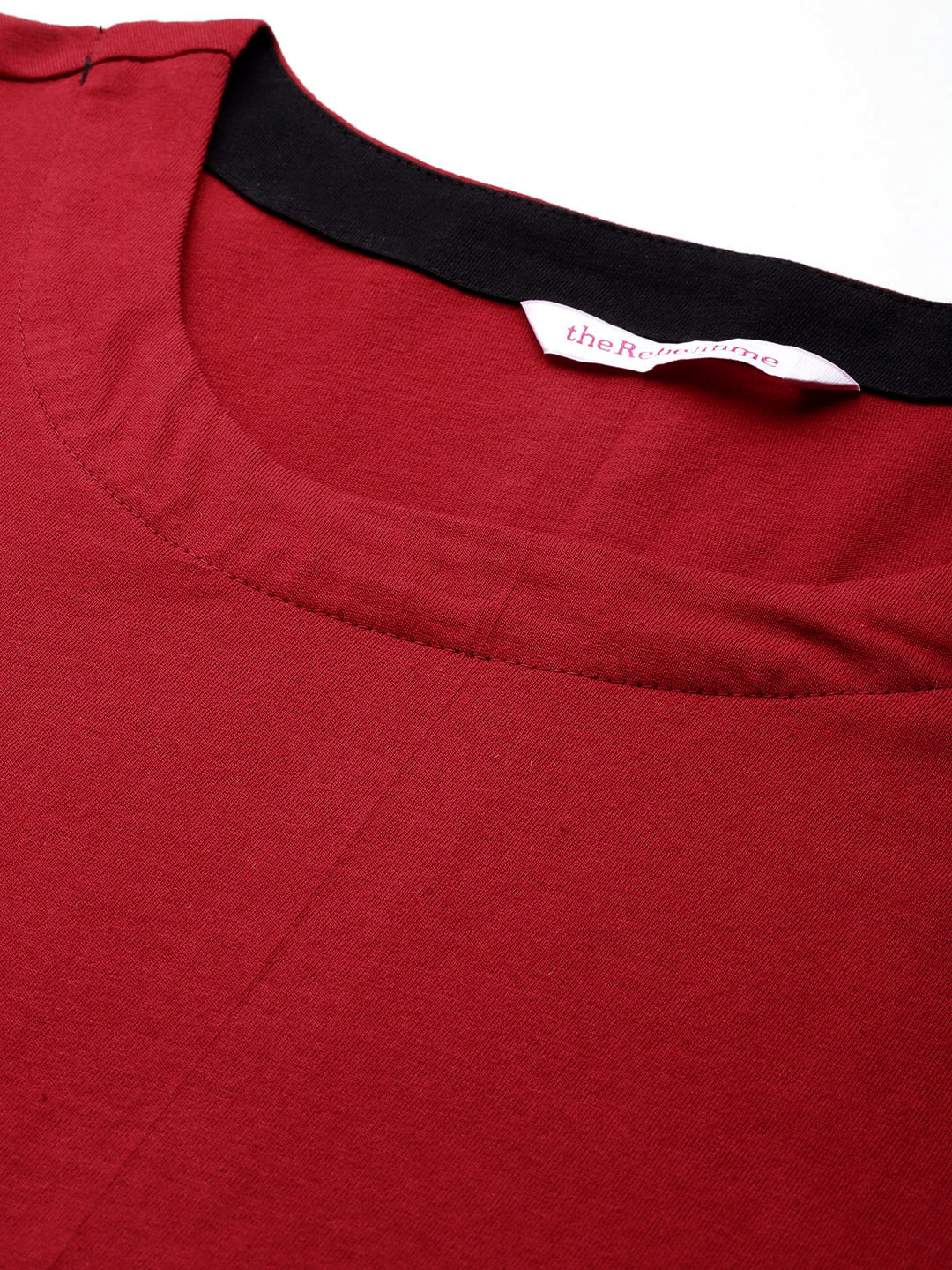 Women's Plus Size Maroon Solid Color Cotton Knitted A-Line Dress