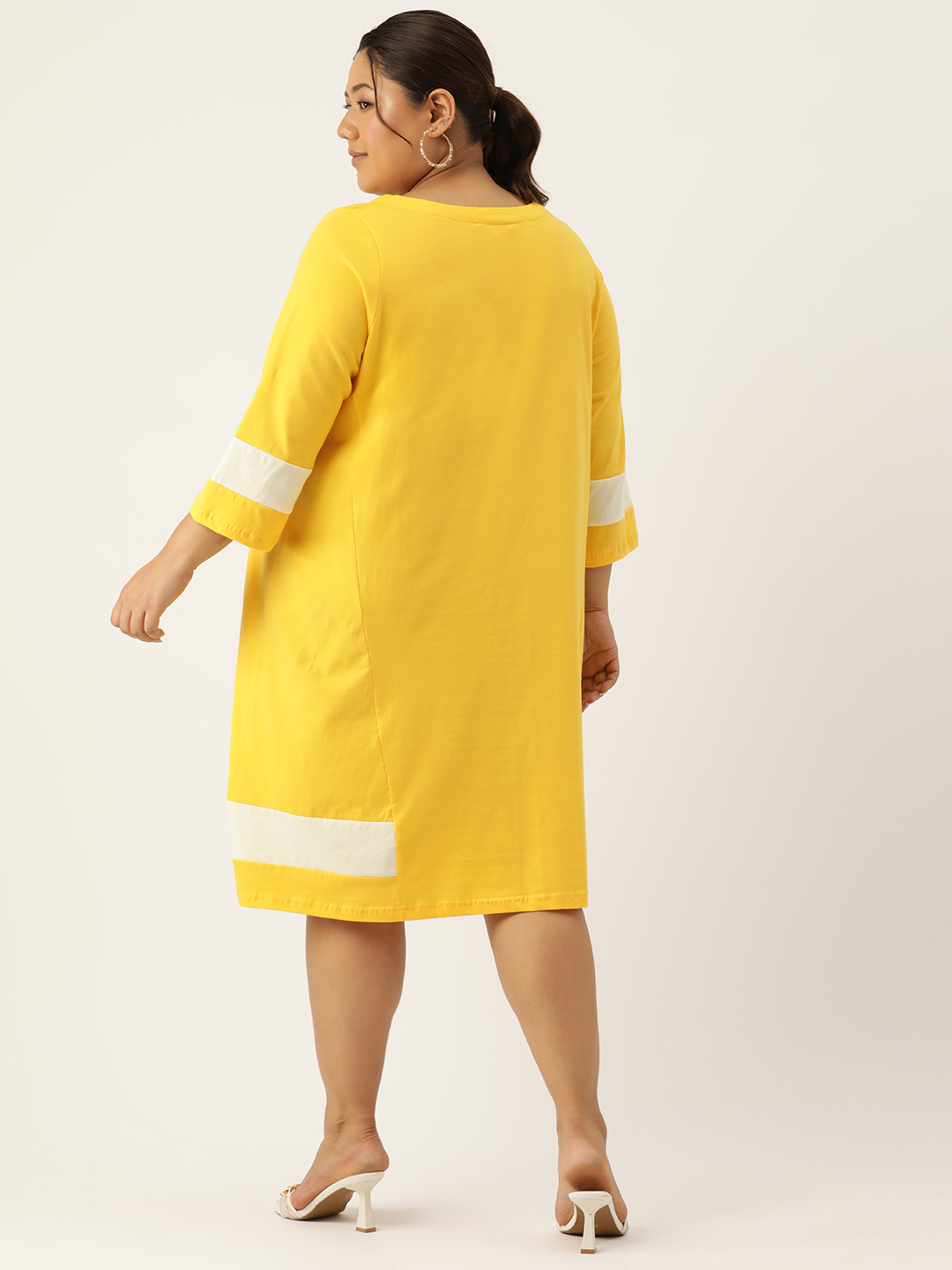 Women's Plus Size Yellow Solid Color Cotton Knitted A-Line Dress