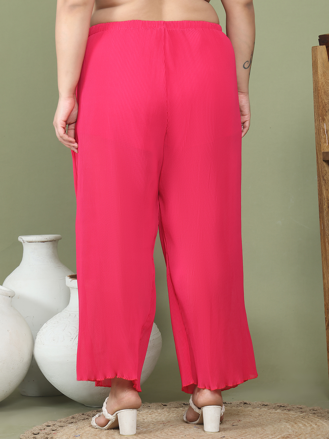 Women's Plus Size Fuchsia Solid color Heat Set Trouser