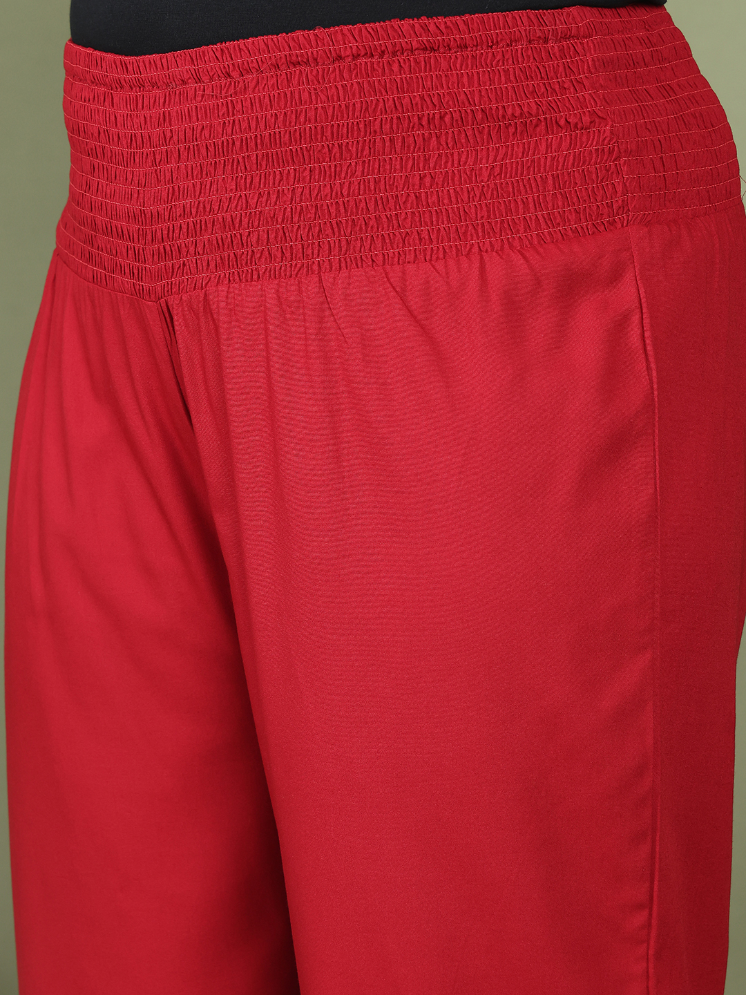 Women's Plus Size Maroon Solid Color Woven Straight Fit Trouser