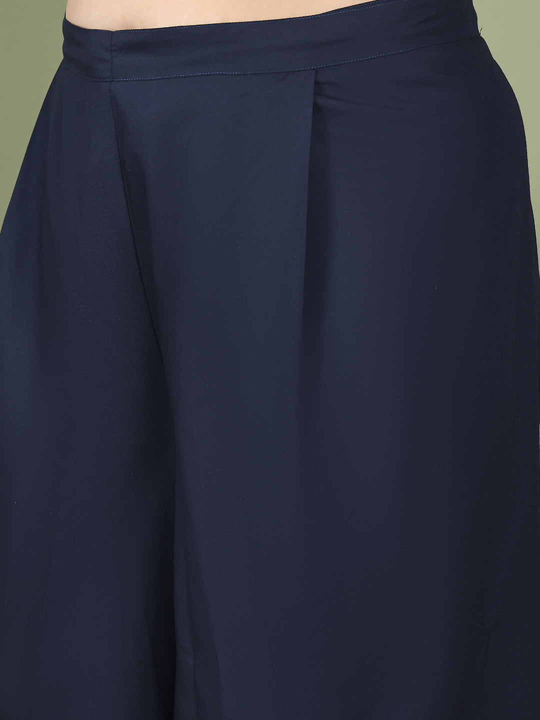 Women's Plus Size Navy Blue solid color woven wrap wide leg Trouser