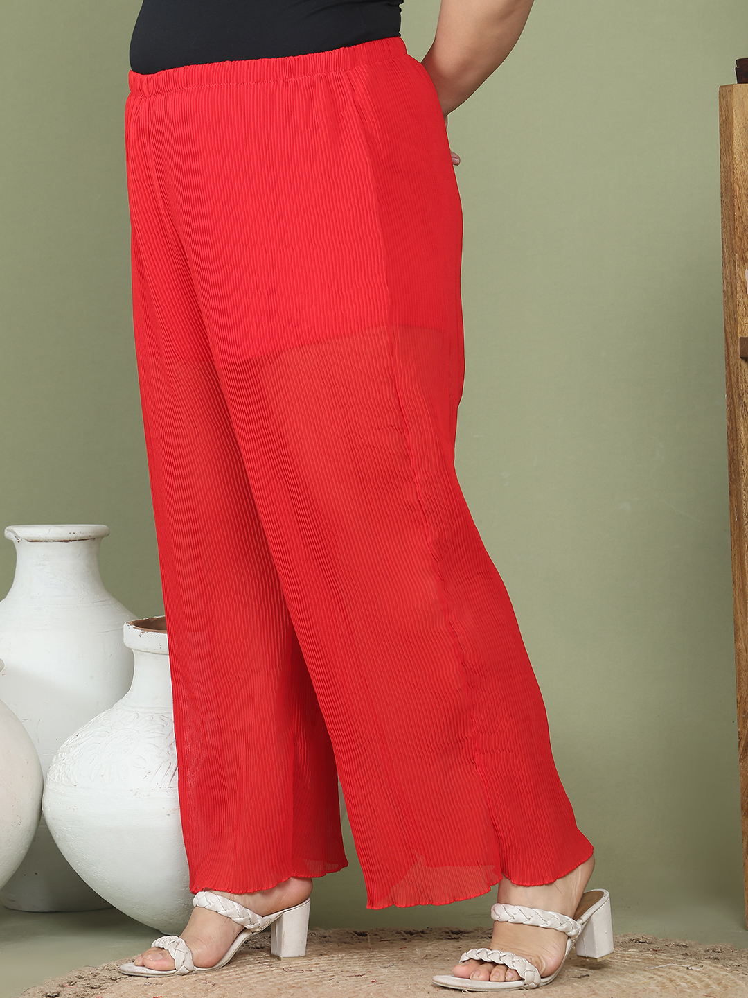Women's Plus Size Red Solid color Heat Set Trouser
