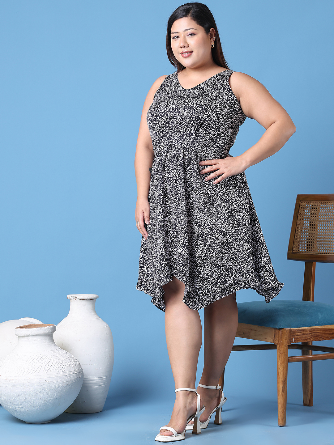 Women's Plus Size Tiger printed a-line dress