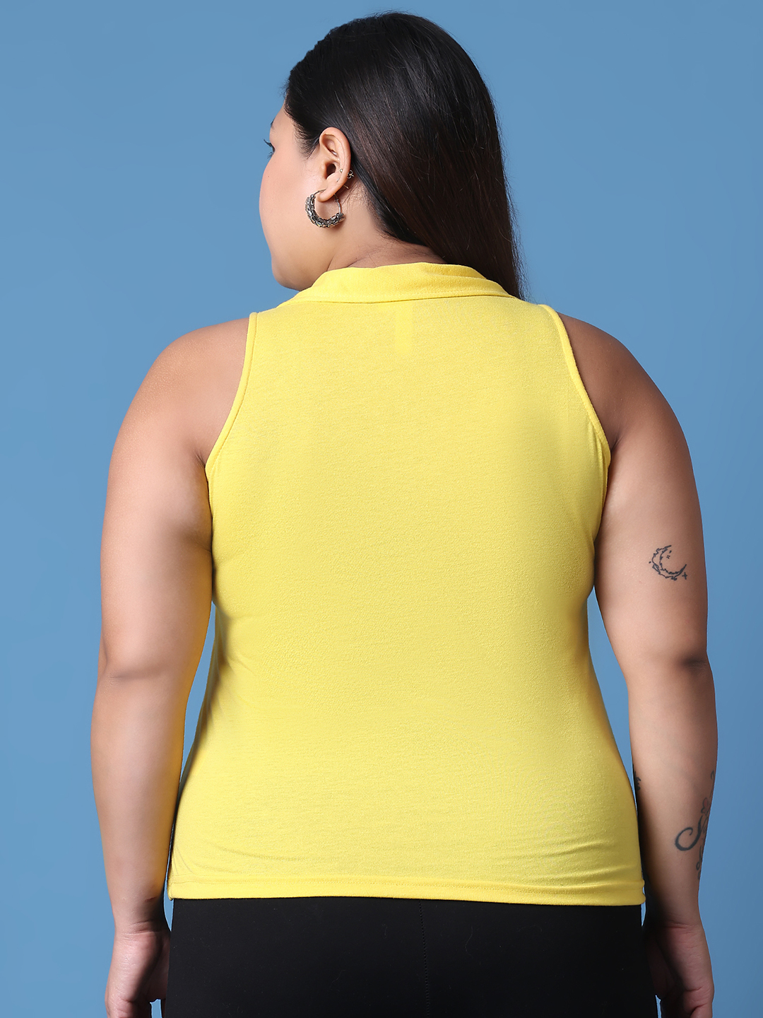 Women's Plus Size Yellow solid color cotton knitted Top