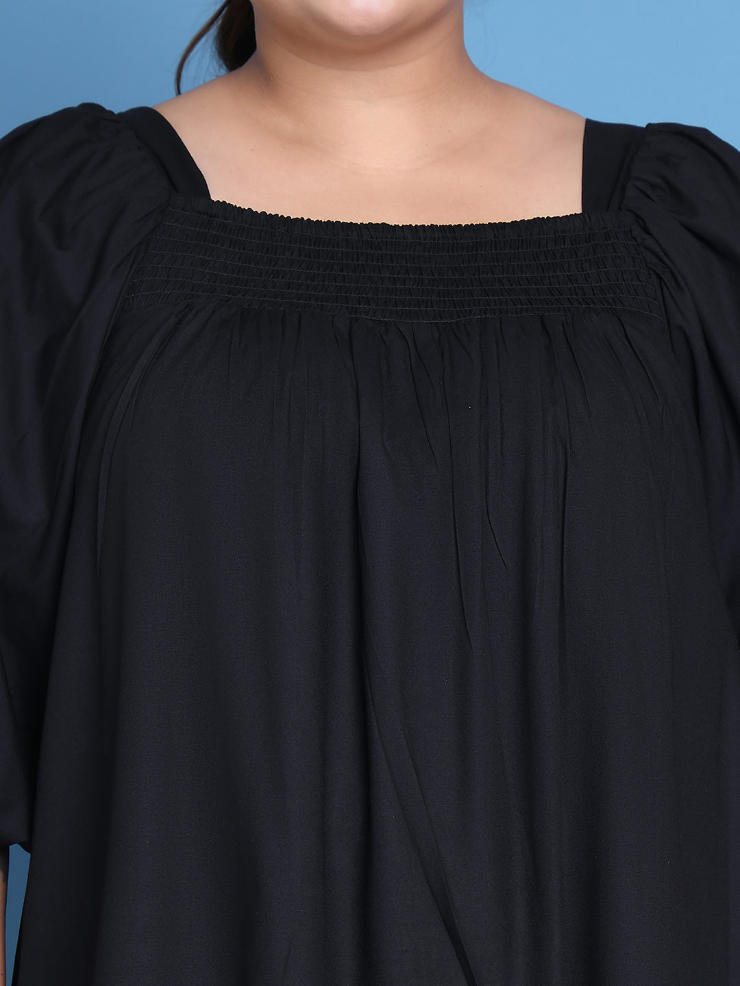 Women's Plus Size Black solid color woven A-Line Dress