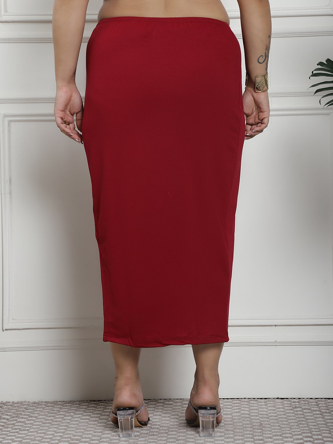 The Ribbed Siren Skirt : Maroon Color