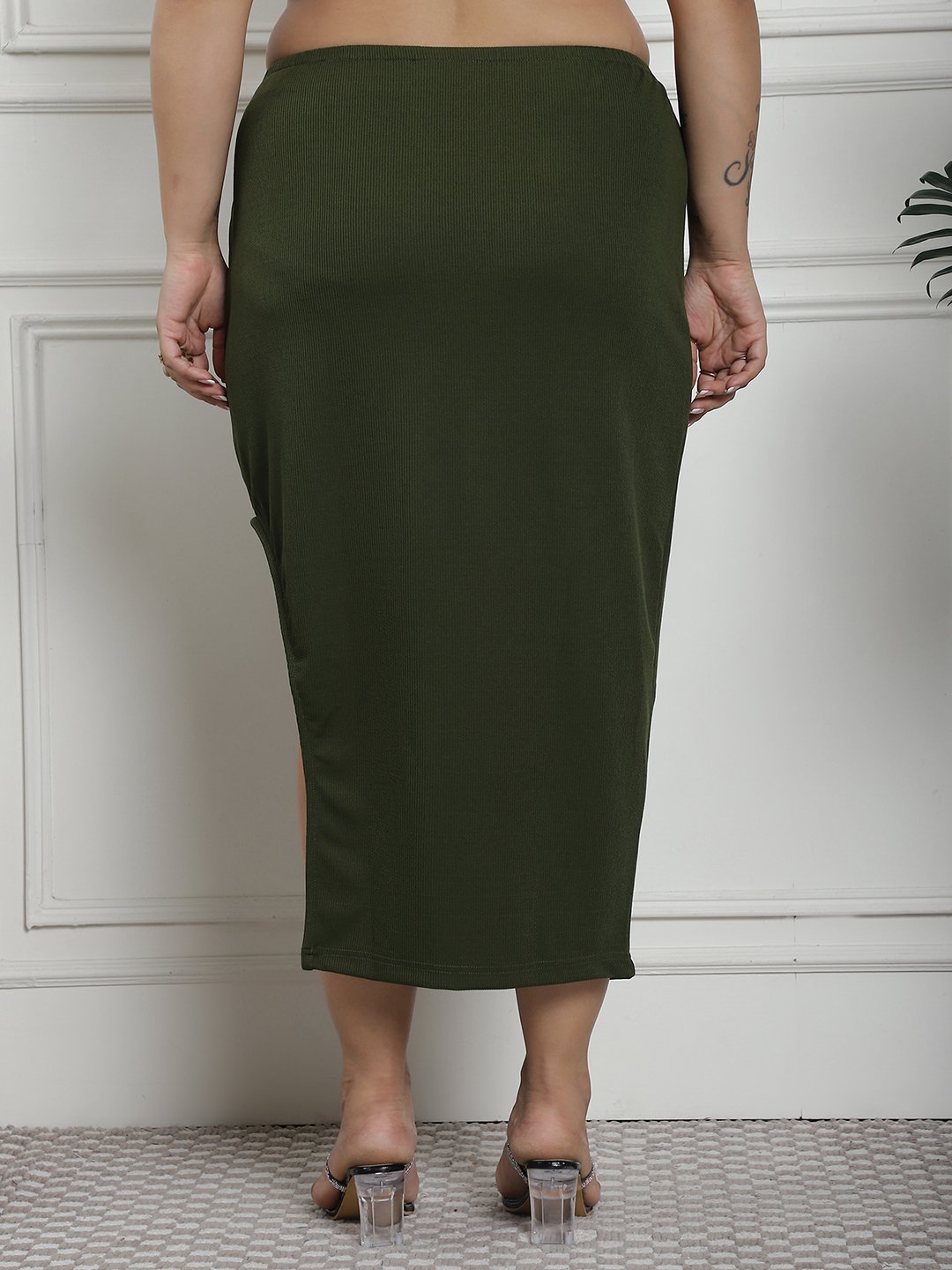 The Ribbed Siren Skirt : Olive Color