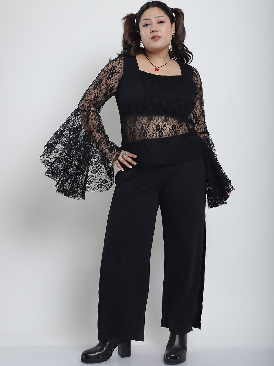 Flirty Flutter Lace Top : Black Color
