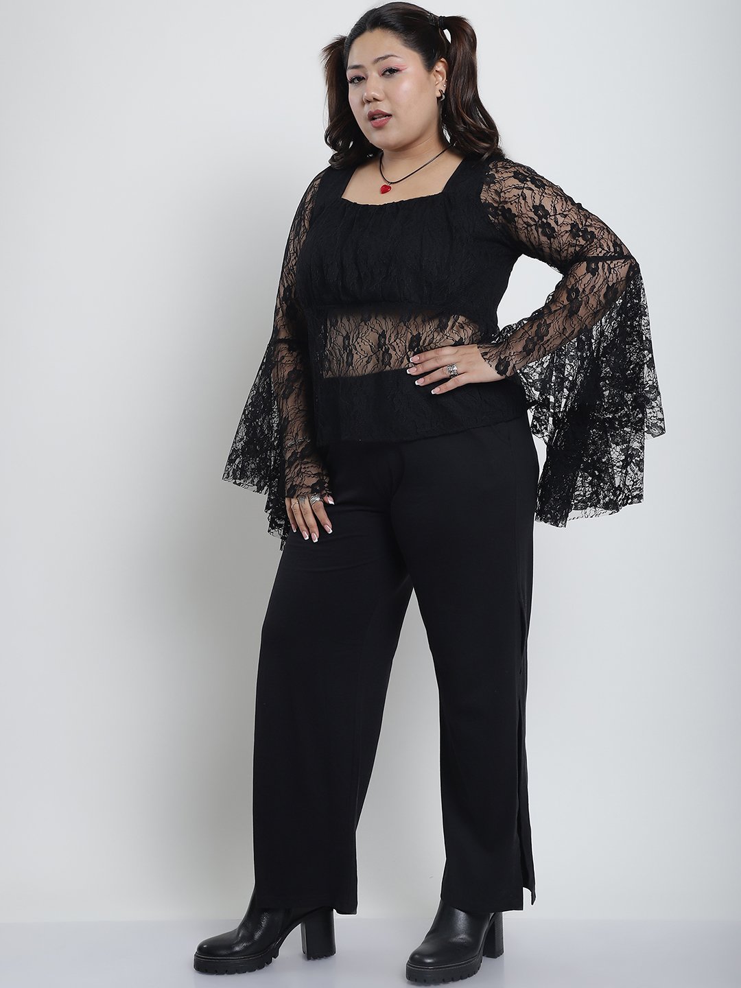 Flirty Flutter Lace Top : Black Color