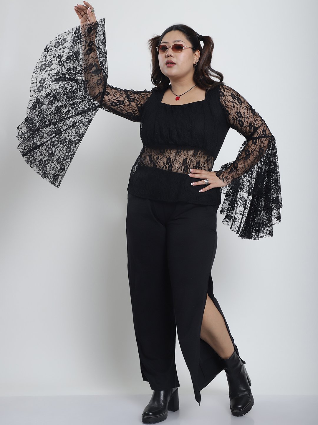 Flirty Flutter Lace Top : Black Color