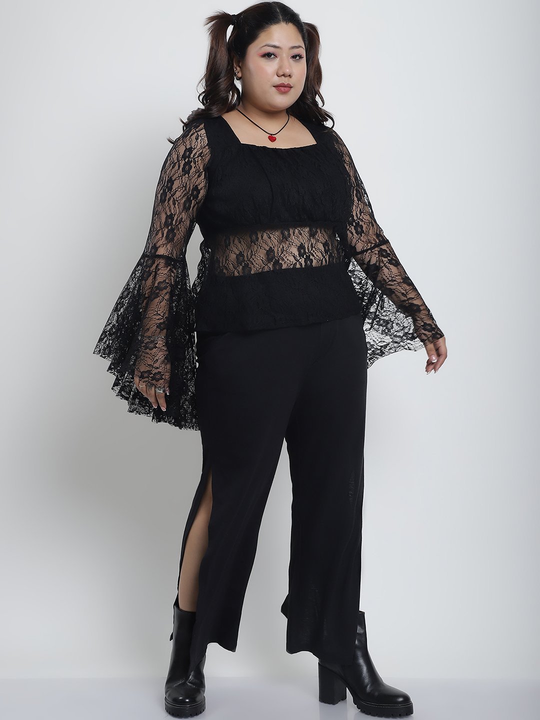 Flirty Flutter Lace Top : Black Color