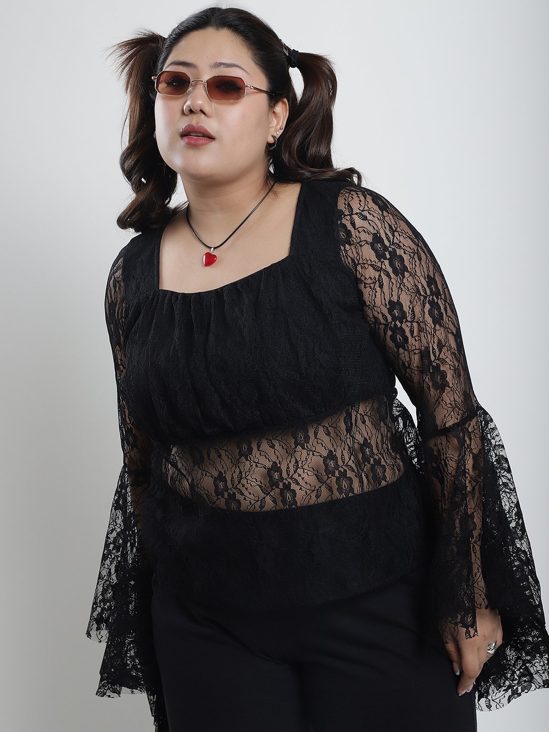 Flirty Flutter Lace Top : Black Color