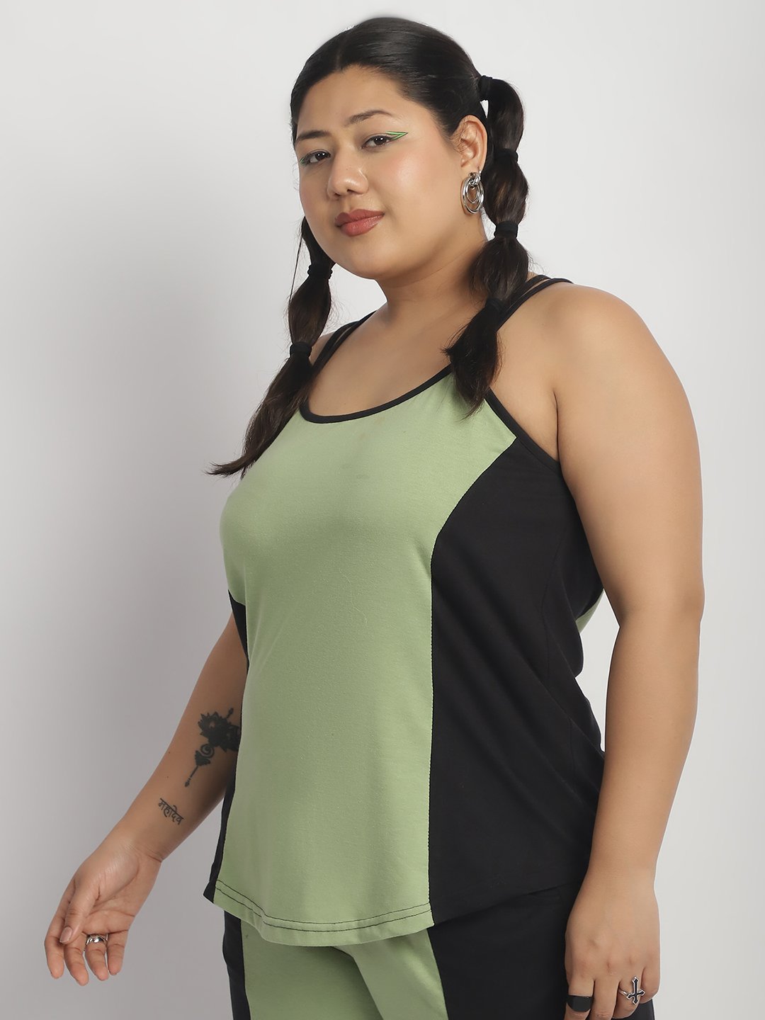 Rainbow Swirl Top: Sage Green and Black Color