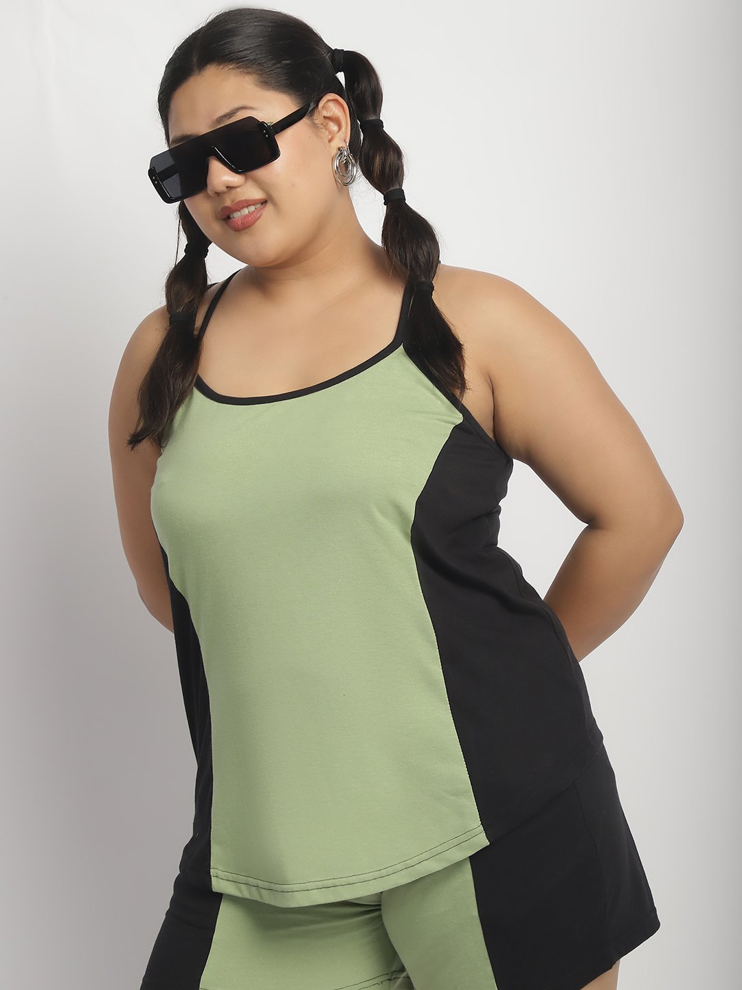 Rainbow Swirl Top: Sage Green and Black Color
