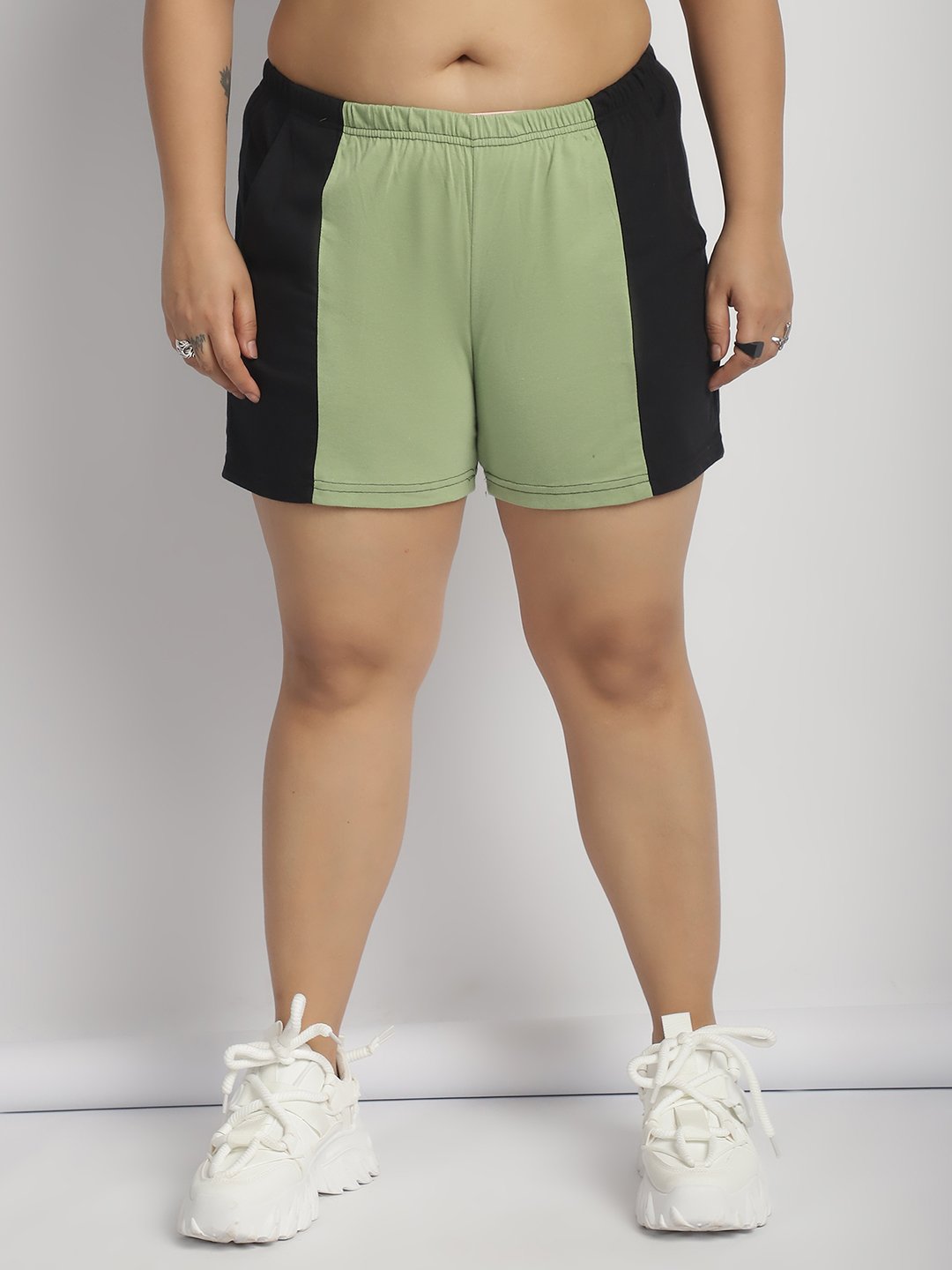 Gummy Groove Shorts: Sage Green Black Color