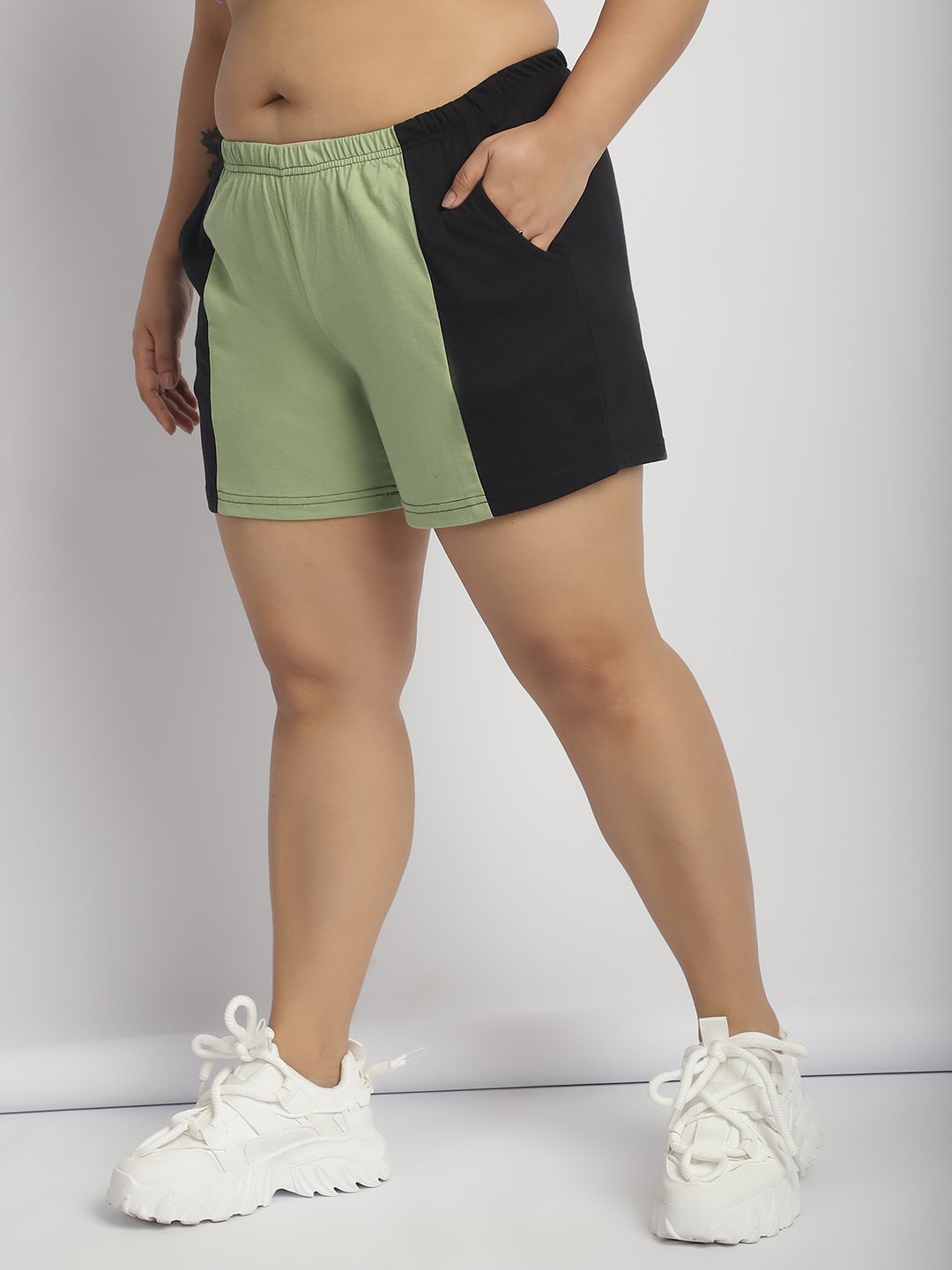 Gummy Groove Shorts: Sage Green Black Color