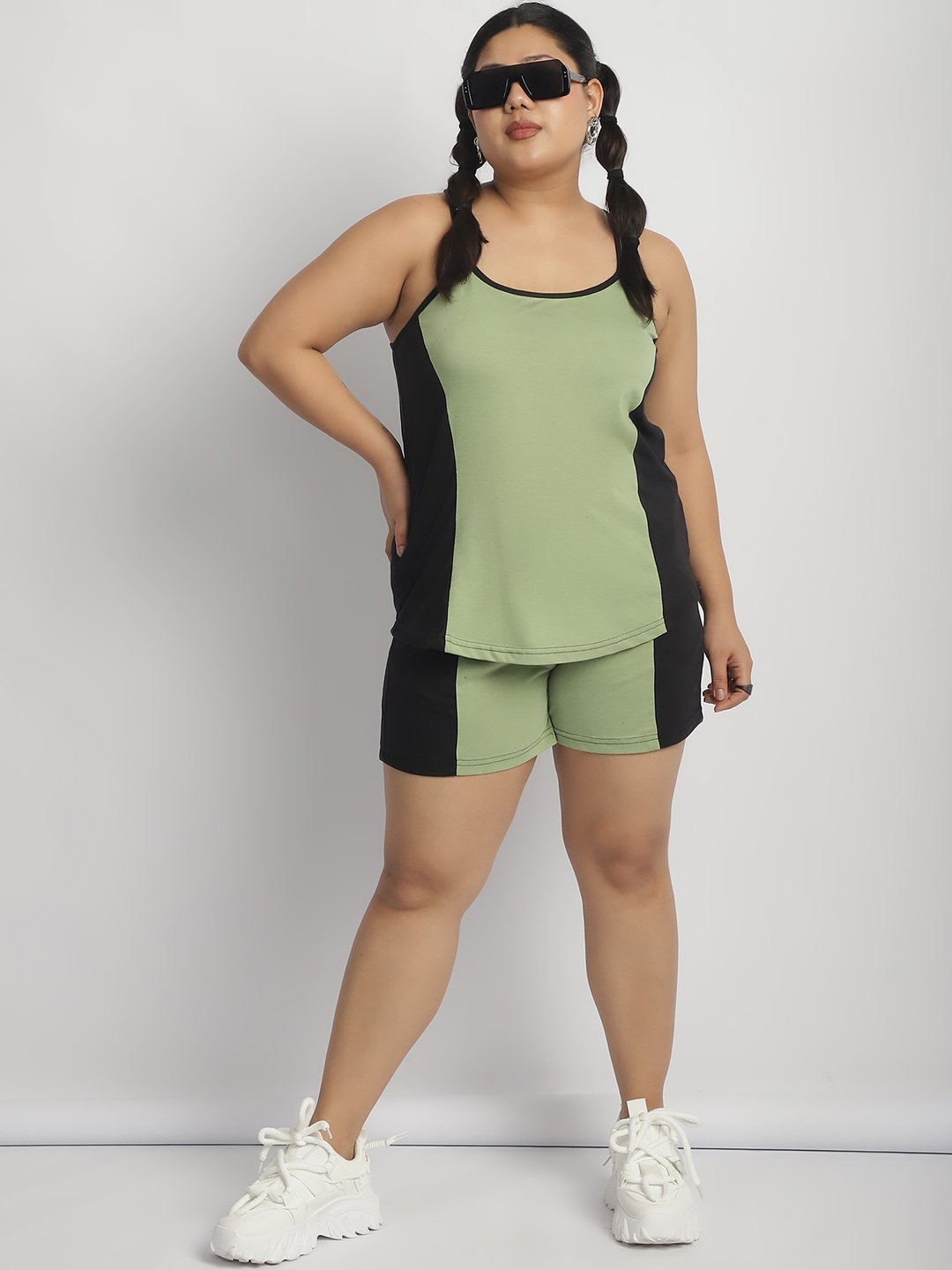 Gummy Groove Shorts: Sage Green Black Color