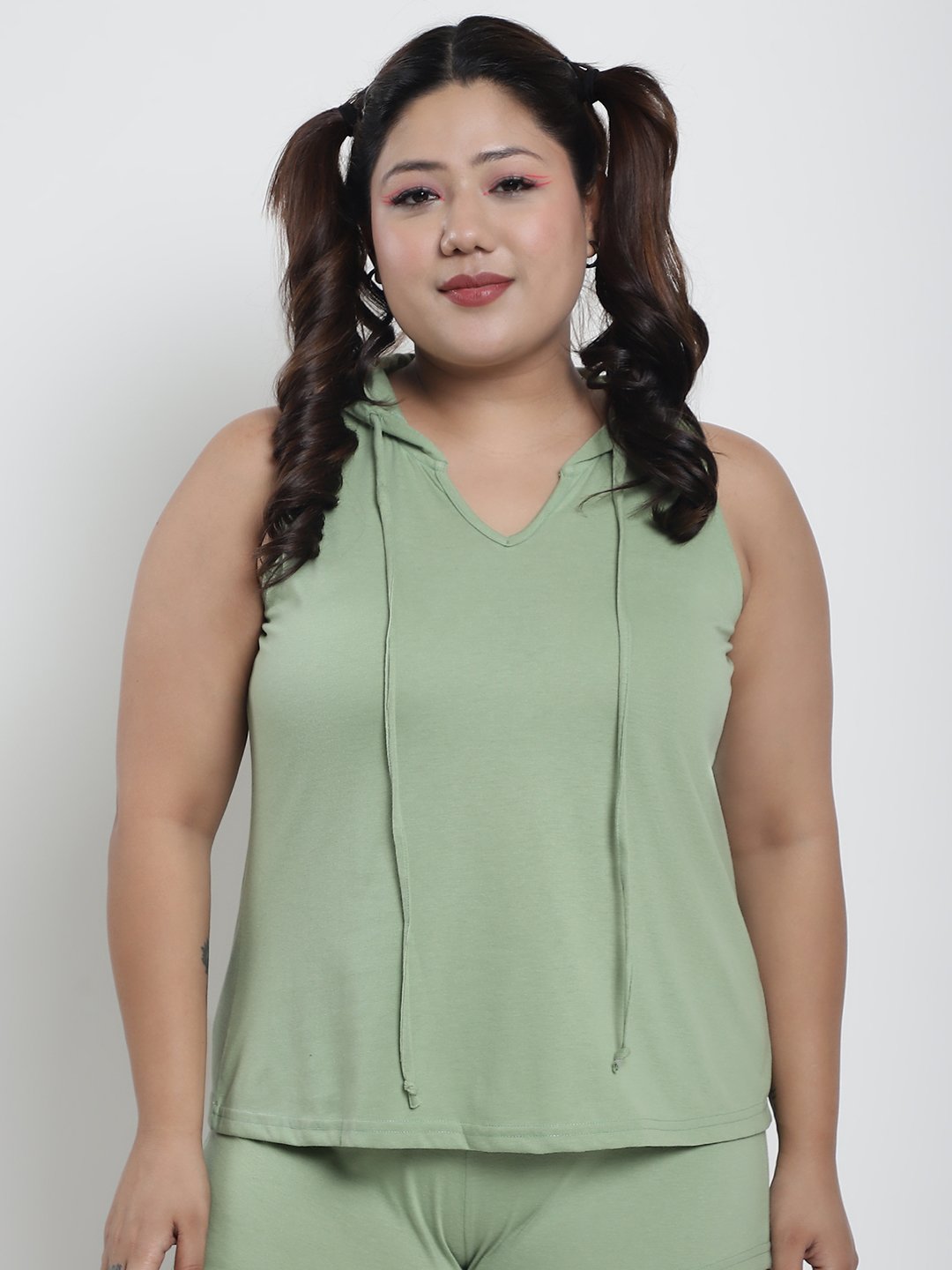 Candy Comfort Hoodie Tank Top : Sage Green Color
