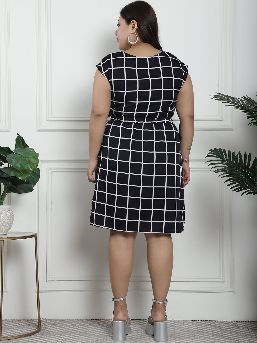 Golden Hour Midi Dress : BLACK CHECK Color