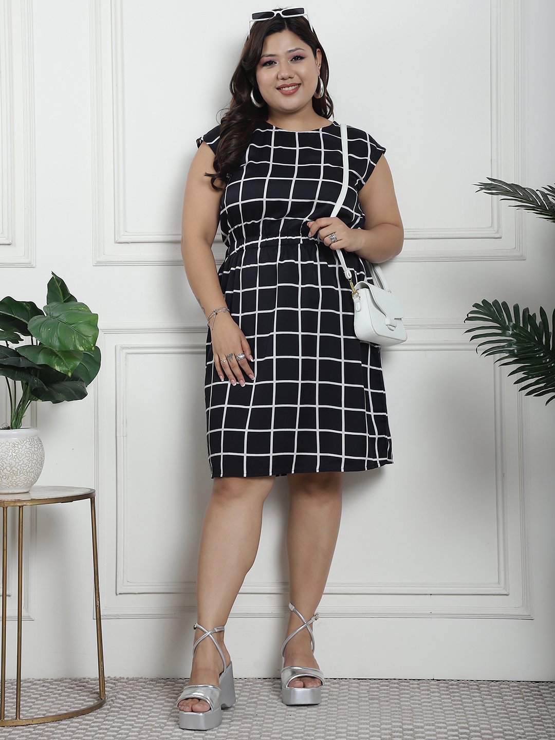 Golden Hour Midi Dress : BLACK CHECK Color