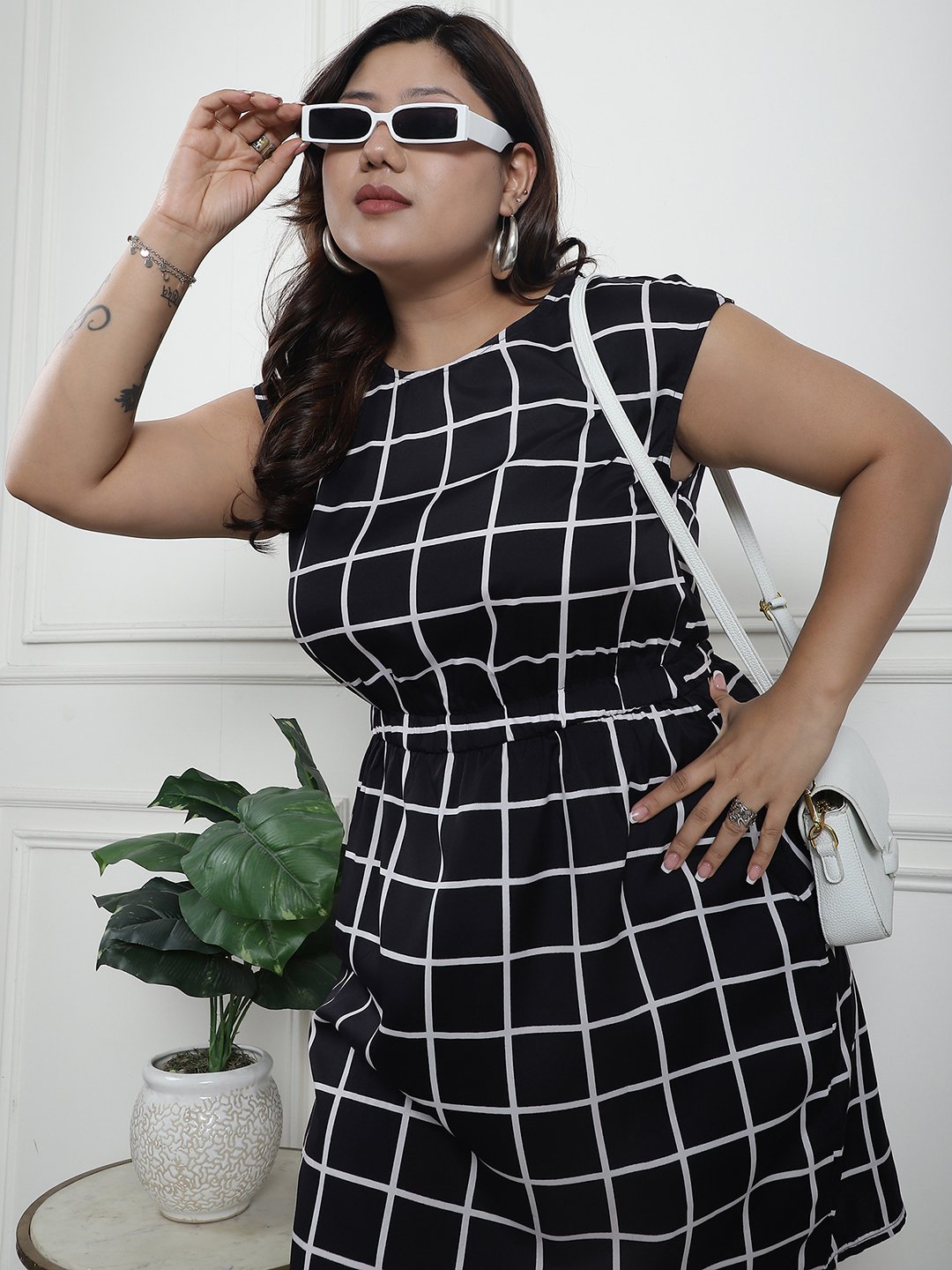 Golden Hour Midi Dress : BLACK CHECK Color